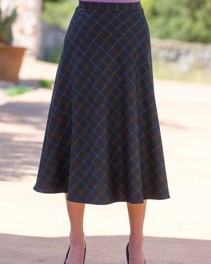 Bromley Lined Wool Blend Checked Skirt