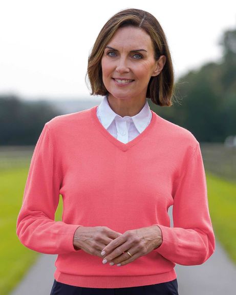 Ladies Merino Wool V Neck Jumper Sherbet