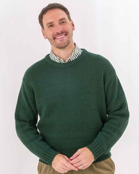 Shetland Bottle Green Crew Neck Jumper Mens