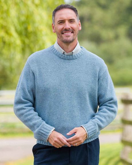 Shetland Crew Neck Jumper Mens - Glacier