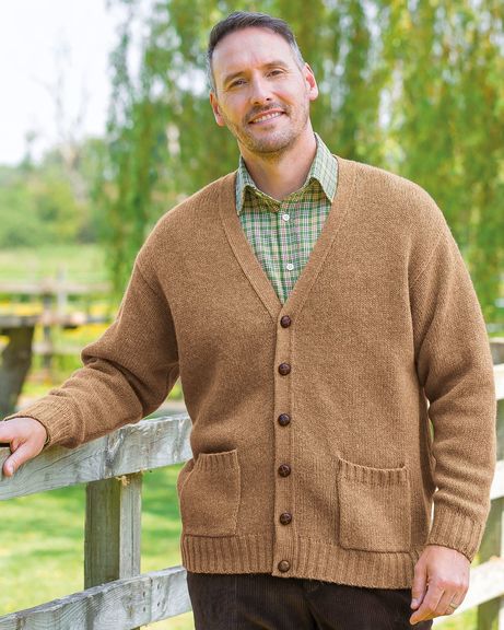 Shetland Walnut Cardigan Mens
