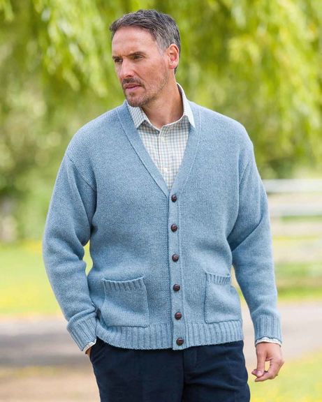 Shetland Cardigan  Mens - Glacier