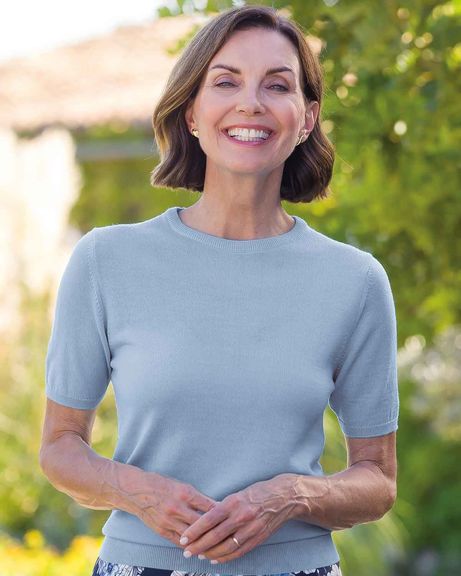 Merino Wool Short Sleeve Crew Jumper - Pale Blue