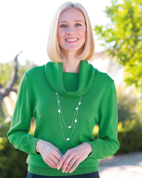 Merino Wool Cowl Neck Jumper - Watercress