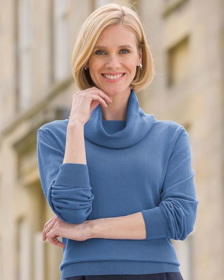 Merino Wool Cowl Neck Jumper - Bluebell