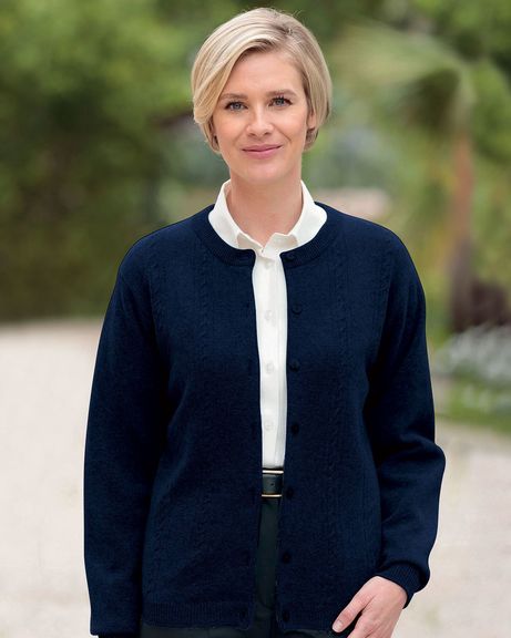 Lambswool Cable Cardigan - Navy