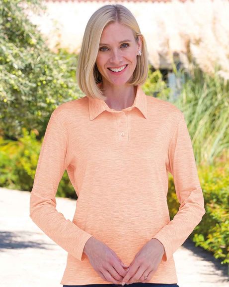 Long Sleeve Leisure Polos - Canteloupe