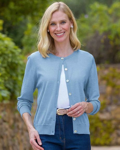 Merino Wool Short Cardigan - Pale Blue
