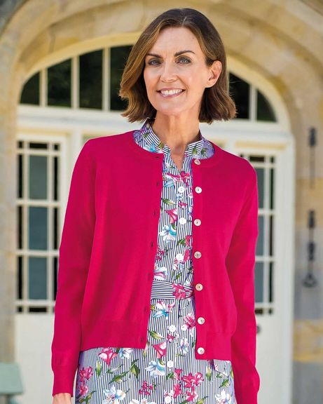 Merino Wool Short Cardigan - Cyclamen