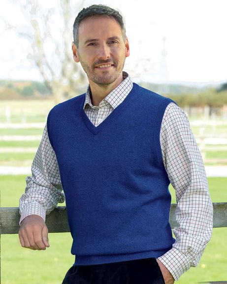 Lambswool Dark Cobalt Slipover Mens