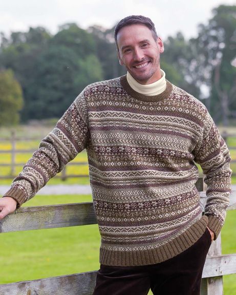 Shetland Wool Chestnut Fairisle Crew Neck Jumper