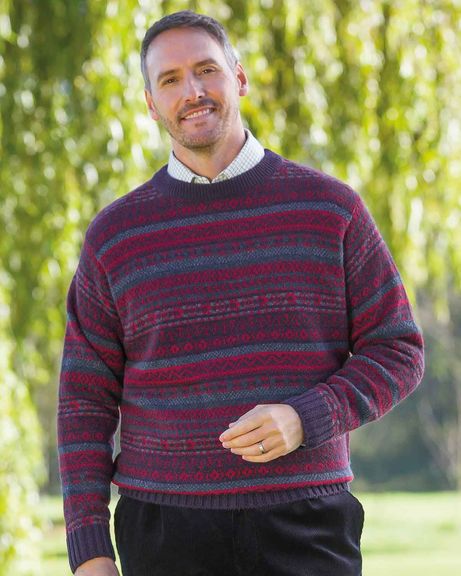 Shetland Wool Navy Fairisle Crew Neck Jumper