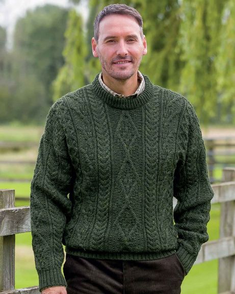 Lambswool Loden Aran Jumper