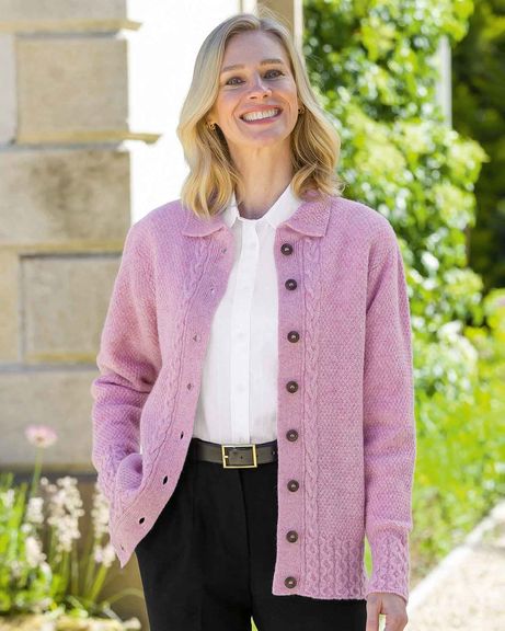 Shetland Cable Cardigan - Rosebud