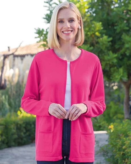 Carla Edge to Edge Pure Cotton Ladies Cardigan - Pink