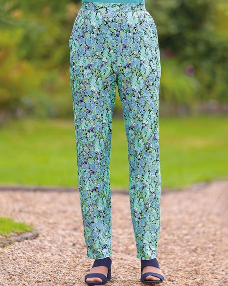 Antonia Floral Viscose Jersey Pull On Ladies Trousers