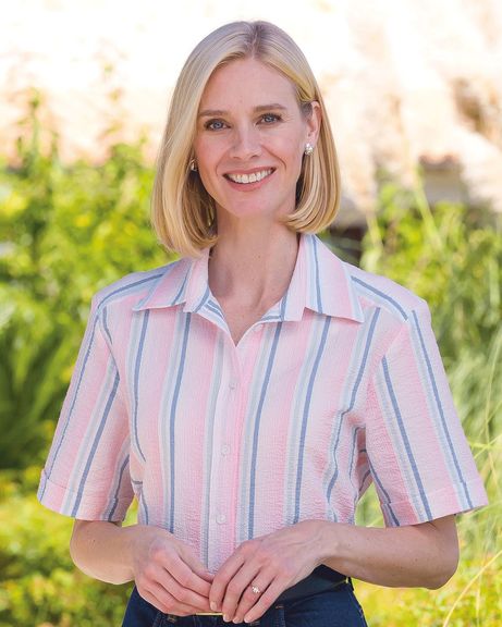 Alison Cotton Short Sleeve Striped Blouse