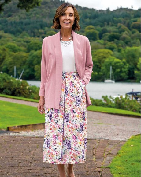 Powder Pink Celine Cardigan & Jacqueline Cotton Floral Skirt