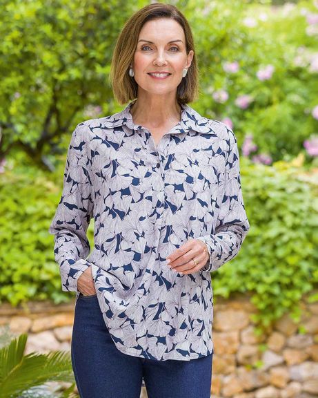 Prilla Patterned Viscose Long Sleeve Blouse