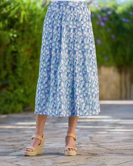 Melanie Floral Pure Cotton Soft Pleated Lined Skirt