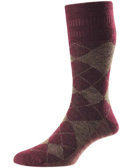 Mens Argyle Wool Softop Sock - Burgundy