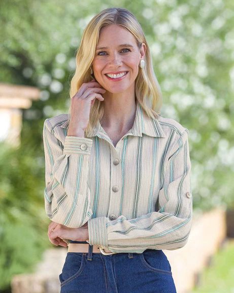 Augusta Striped Cotton Rich Long Sleeve Blouse