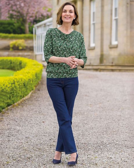 Lena Cowl Neck Top and Jeans Outfit