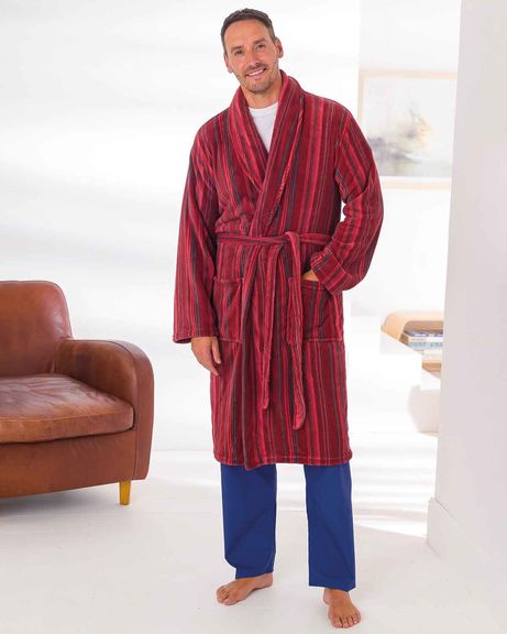 Striped Fleece Dressing Gown Mens