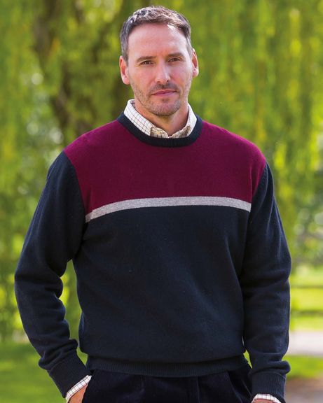 Duncan Colour Block Crew Neck Lambswool Jumper Mens