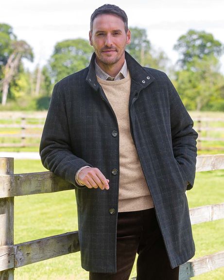 Grasmoor Longline Navy Checked Coat