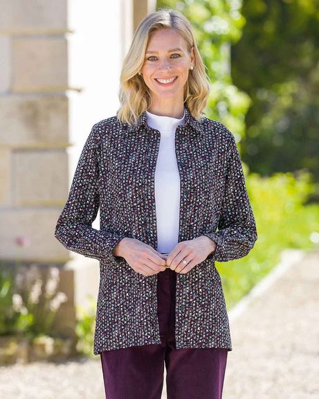 Joanna Patterned Cotton Babycord Long Sleeve Blouse