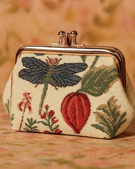 Tapestry Pocket Kiss Lock Coin Purse - Morning Garden