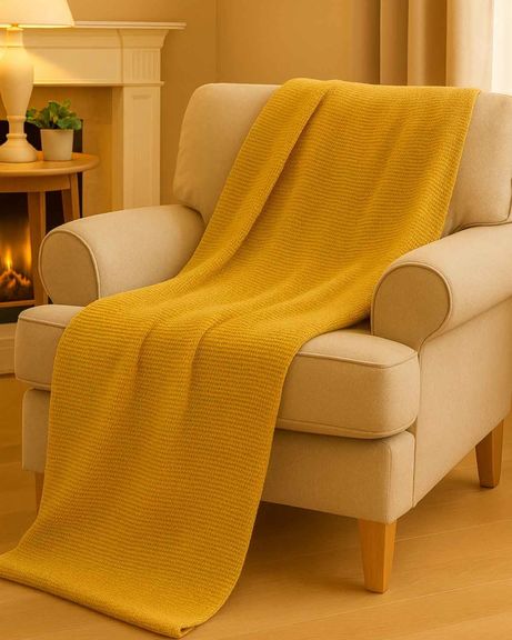 Cotton Rich Woven Throw - Mustard
