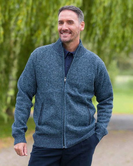 Hamilton Zip Up Fleece Lined Navy Marl Cardigan