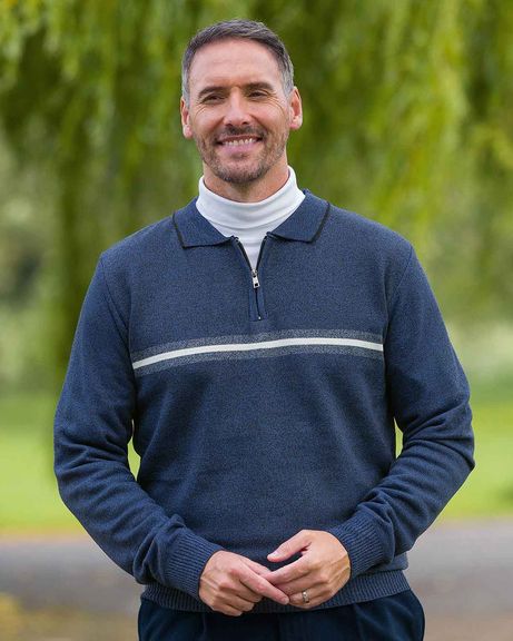 Newbury Long Sleeved Knitted Blue Polo