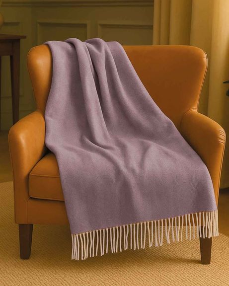 Luxury Pure Wool Herringbone Throw - Heather