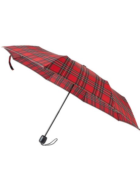 Ziggy Compact Folding Tartan Umbrella - Red Tartan