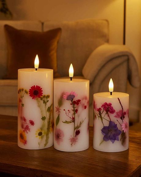 3 Piece LED Floral Candle Set