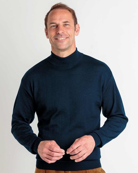navy mock neck sweater