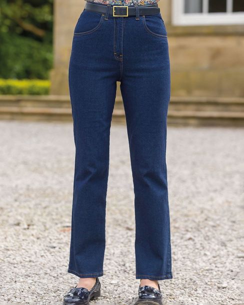 Indigo Denim Jeans. With side waist elastication and belt loops.