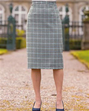 Cotswold Wool Blend Checked Straight Skirt